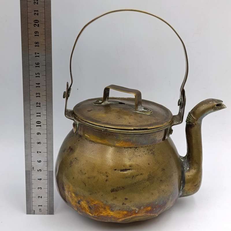 Antique brass Eastern kettle - circa 19th century - lid holed