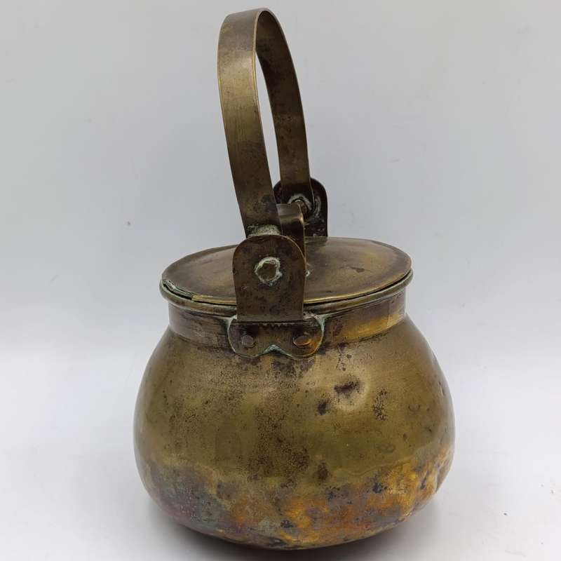Antique brass Eastern kettle - circa 19th century - lid holed