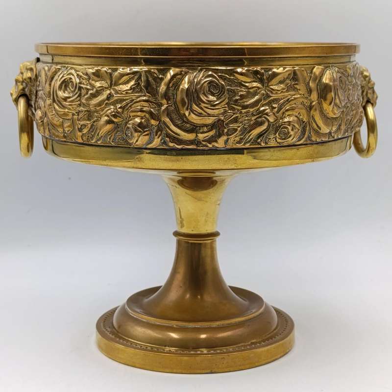 Vintage brass fruit bowl with brass lion head handles