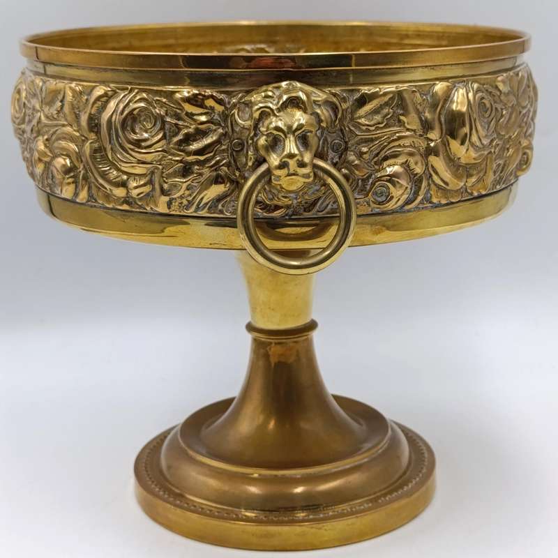 Vintage brass fruit bowl with brass lion head handles