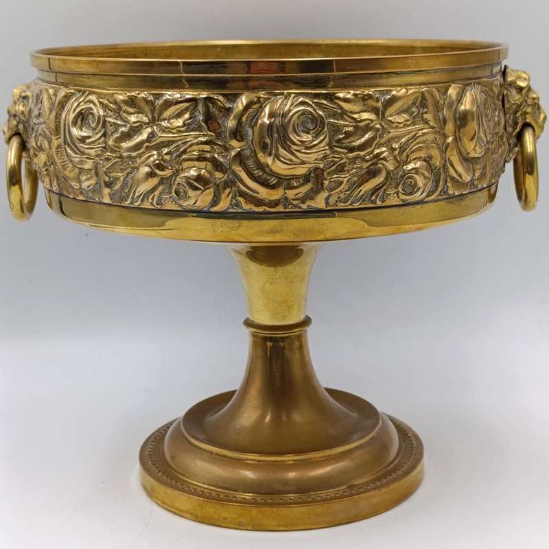 Vintage brass fruit bowl with brass lion head handles