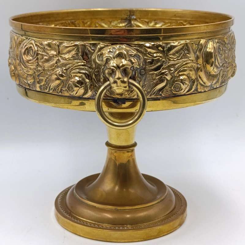 Vintage brass fruit bowl with brass lion head handles