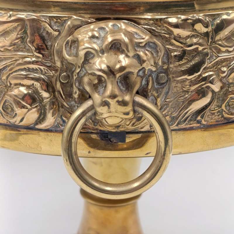 Vintage brass fruit bowl with brass lion head handles