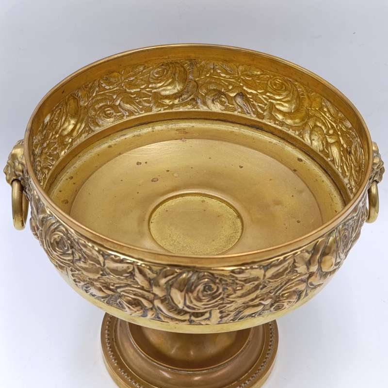 Vintage brass fruit bowl with brass lion head handles