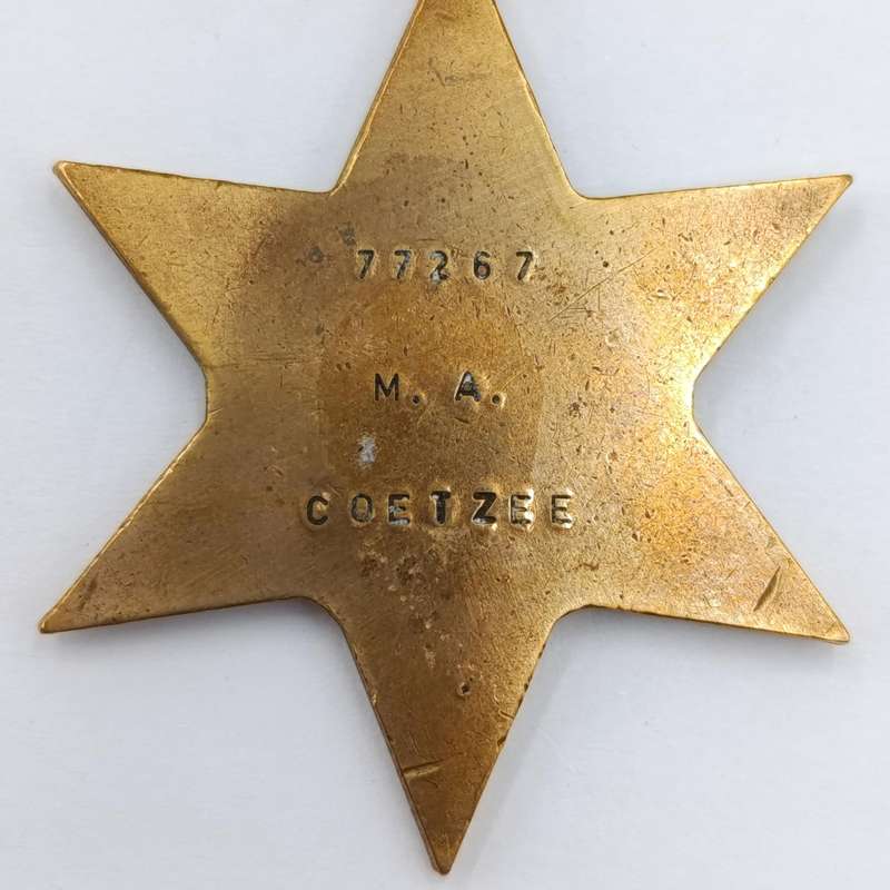 WW2 The Africa Star medal issued to 77267 M.A Coetzee