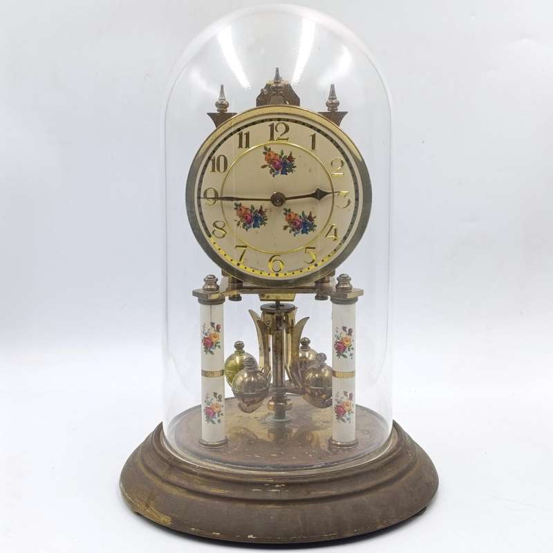 Vintage German 400-day anniversary dome clock with acrylic dome - runs and stops