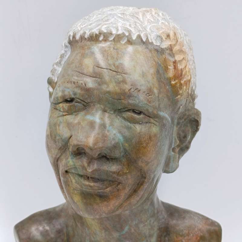Nelson Mandela serpentine stone bust carving