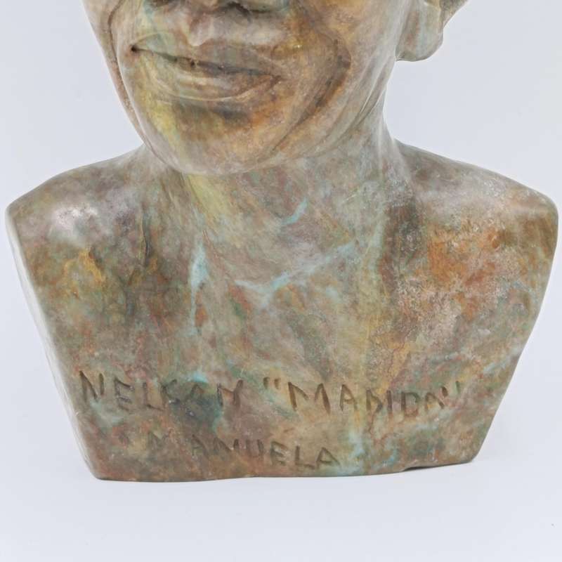 Nelson Mandela serpentine stone bust carving