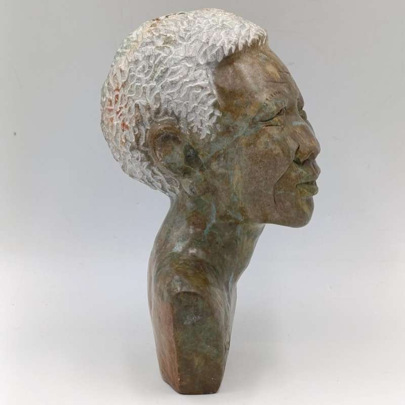 Nelson Mandela serpentine stone bust carving