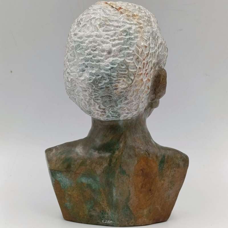 Nelson Mandela serpentine stone bust carving