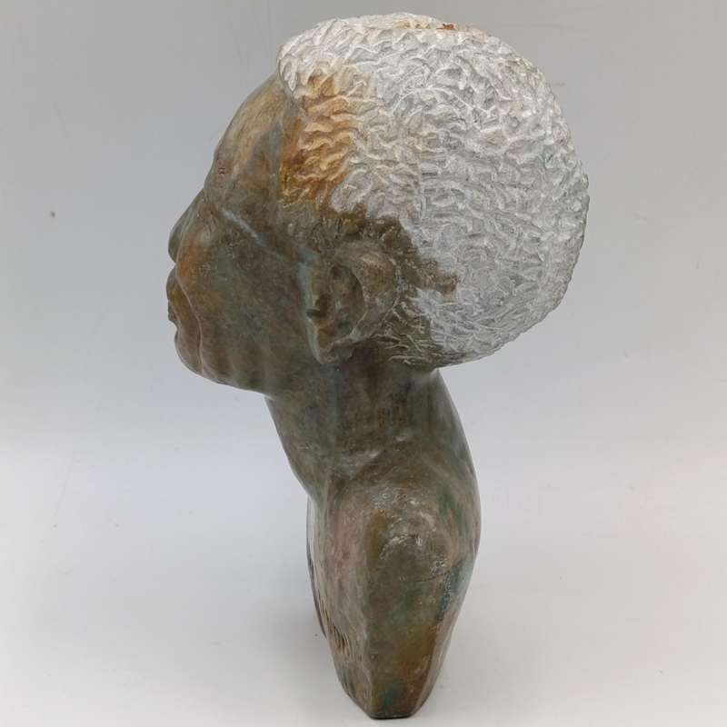 Nelson Mandela serpentine stone bust carving