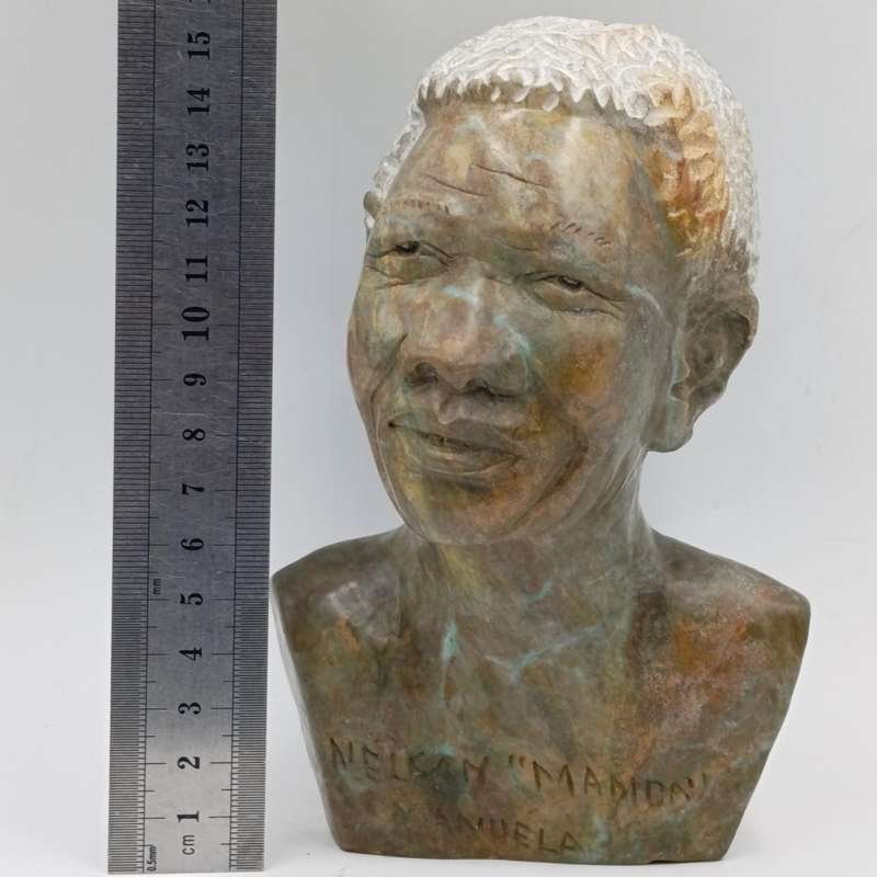 Nelson Mandela serpentine stone bust carving