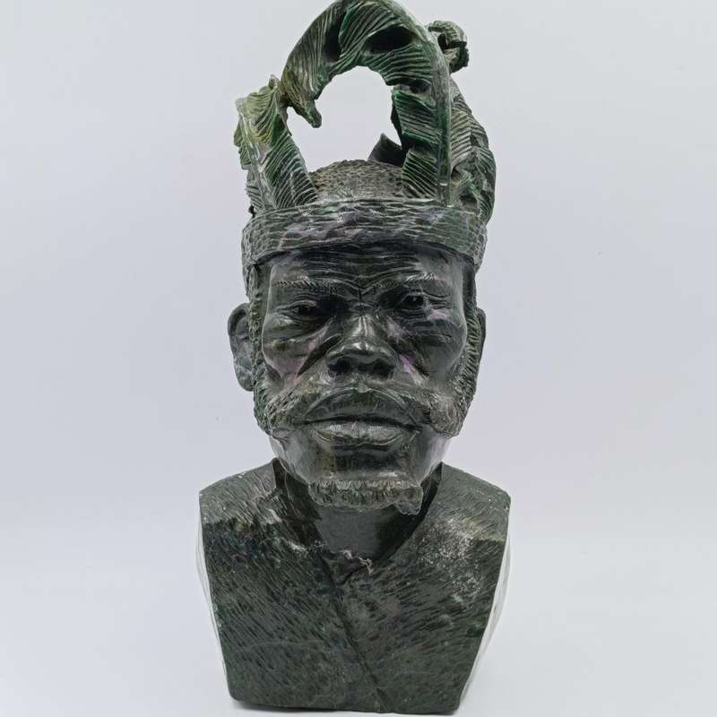 Handcarved Verdite Ndebele Chief bust sculpture - Height 32cm 
