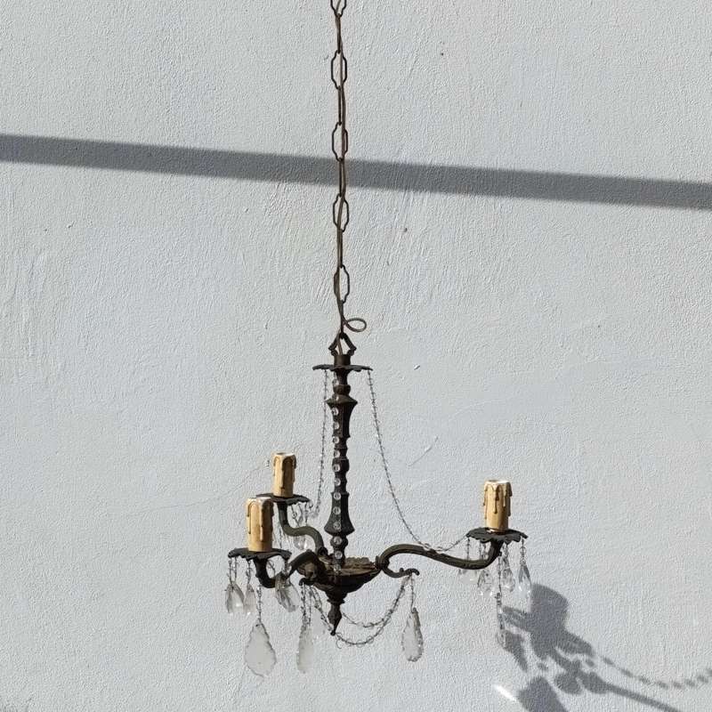 Vintage brass 3-arm crystal chandelier - Collection only