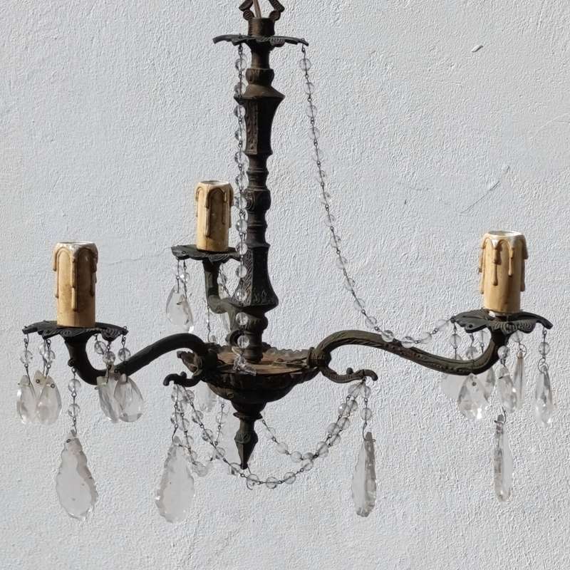 Vintage brass 3-arm crystal chandelier - Collection only
