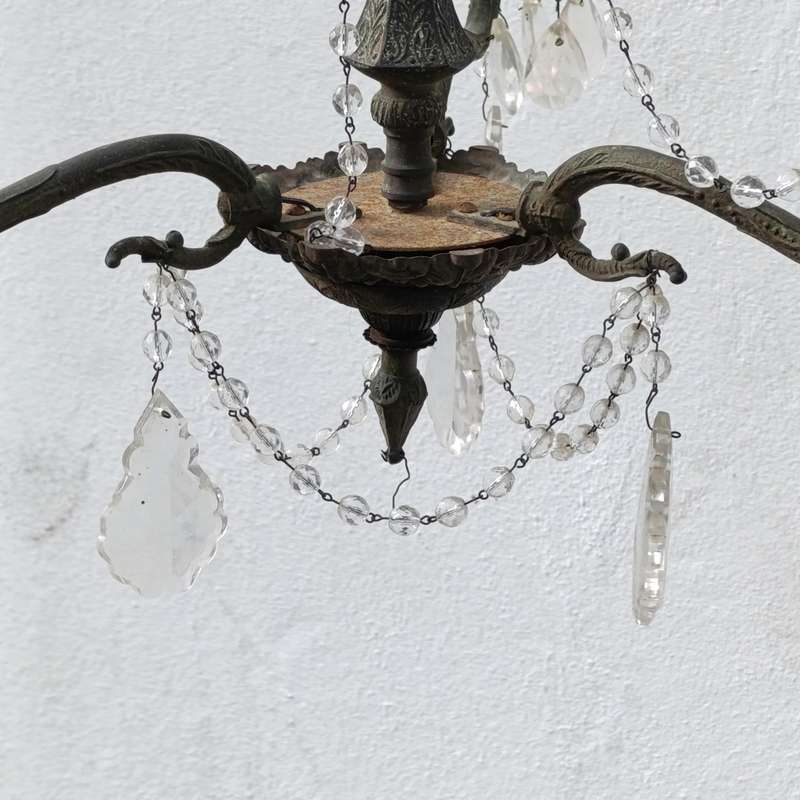 Vintage brass 3-arm crystal chandelier - Collection only