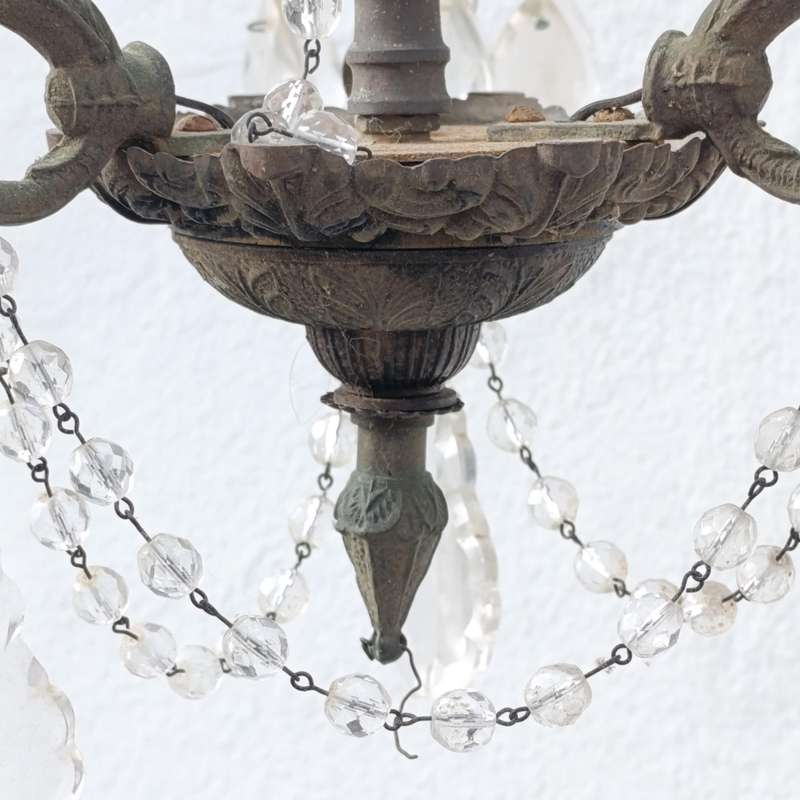 Vintage brass 3-arm crystal chandelier - Collection only