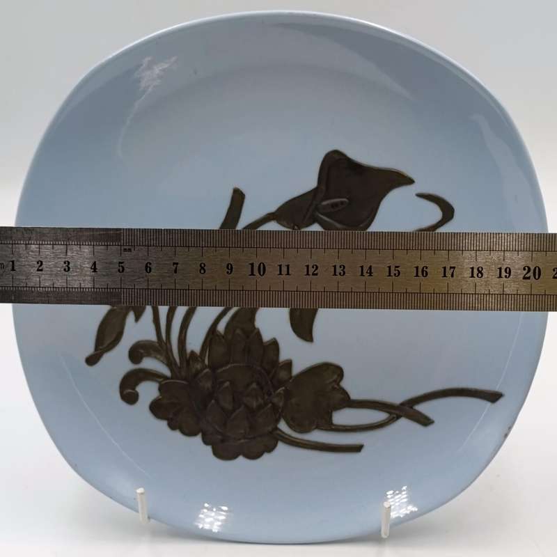 Vintage Johnson Brothers Blue Horizan plate with pewter overlay flowers