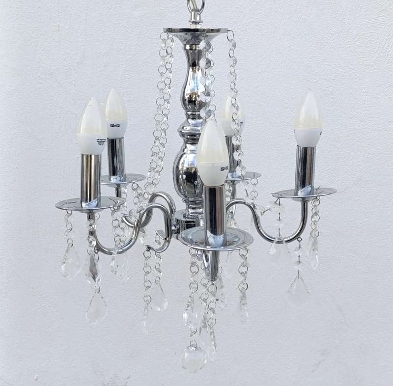 White metal Crystal-decorated 5 arm chandelier