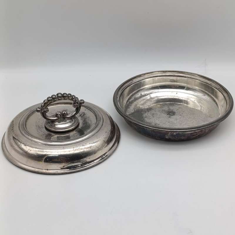 Antique Walker and Hall silverplated Britannica Metal serving dish with lid