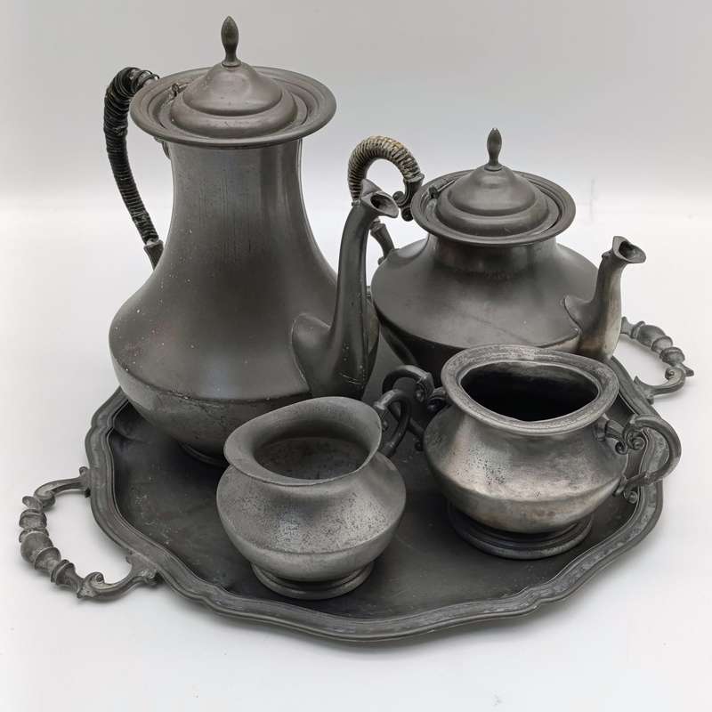 Vintage CK Holland Pewter coffee and tea set with tray