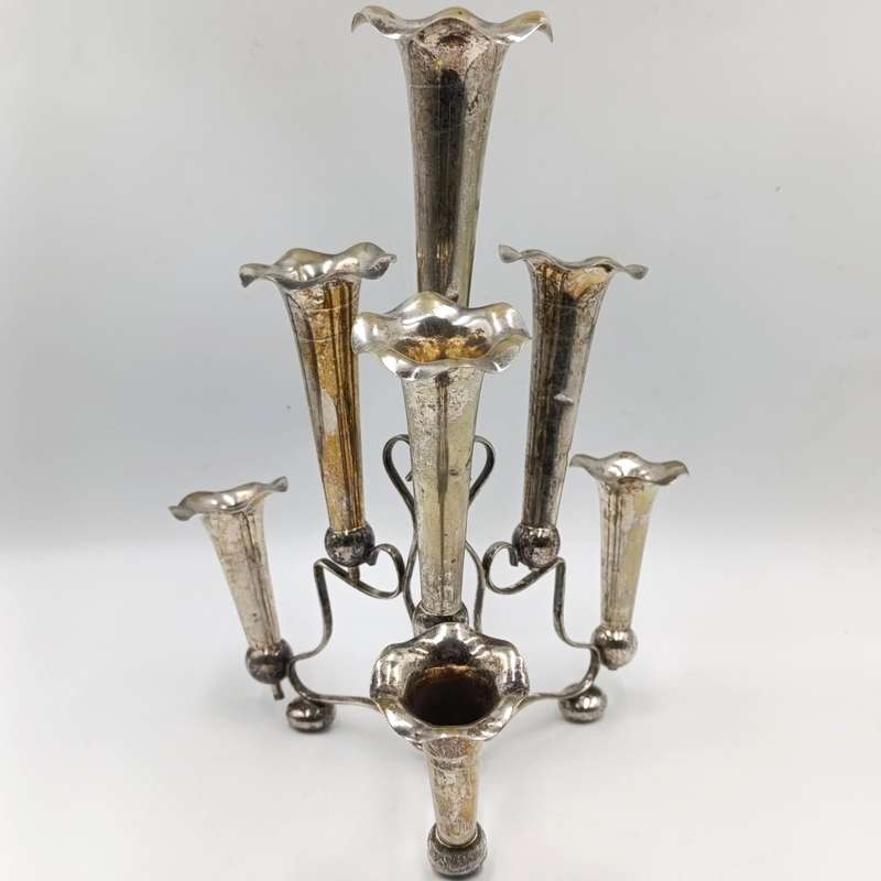 Antique silverplated Epergne with 7 trumpets for flowers