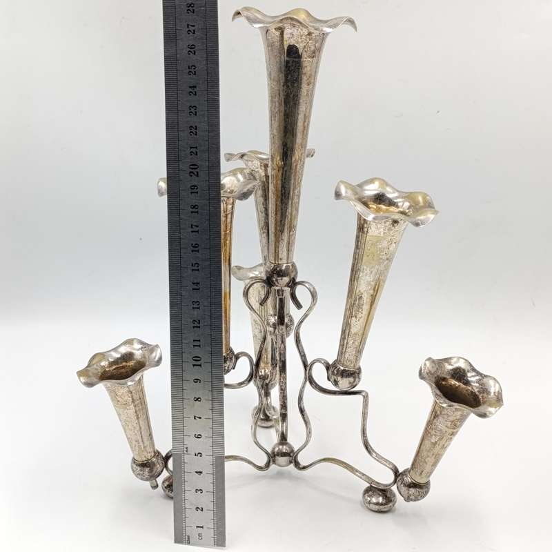 Antique silverplated Epergne with 7 trumpets for flowers