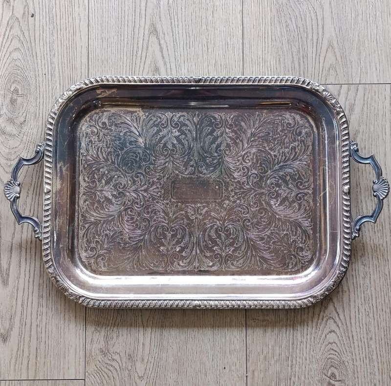 Vintage Silverplated serving tray with handles
