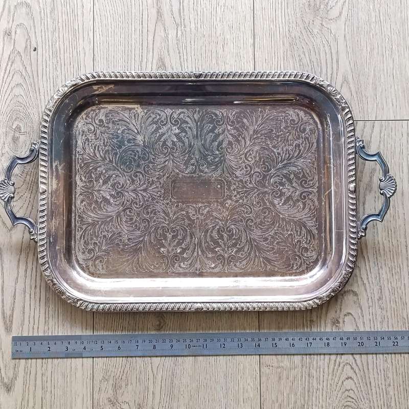 Vintage Silverplated serving tray with handles