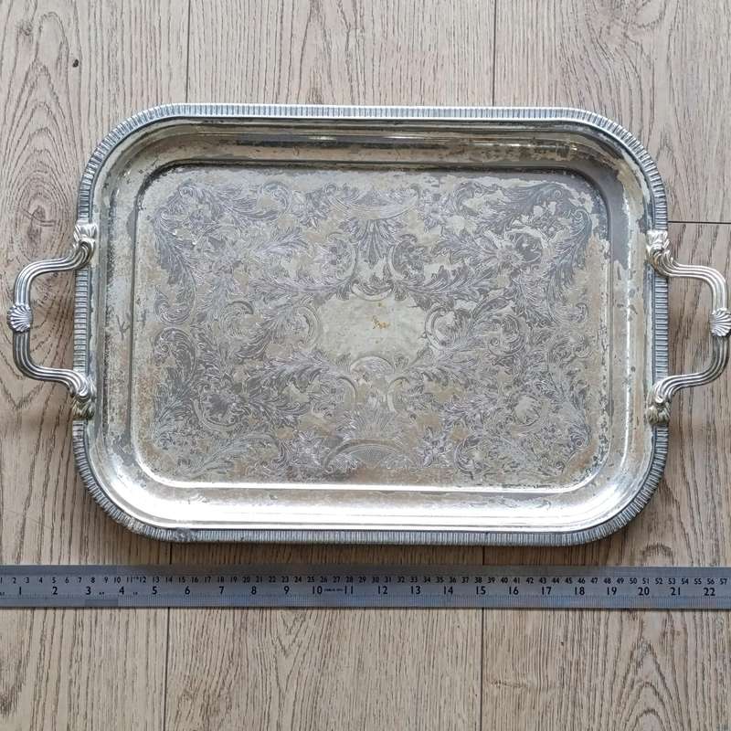 Vintage Silverplated serving tray with handles