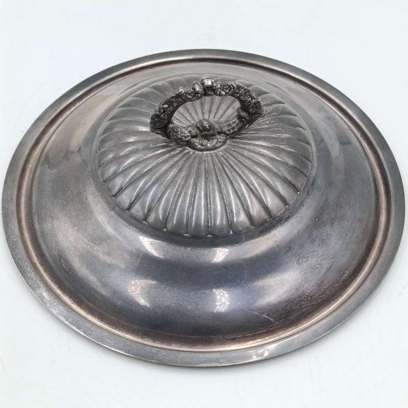 Vintage silverplated serving bowl with Pyrex glass inner and lid