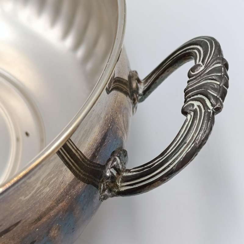 Vintage silverplated serving bowl with Pyrex glass inner and lid