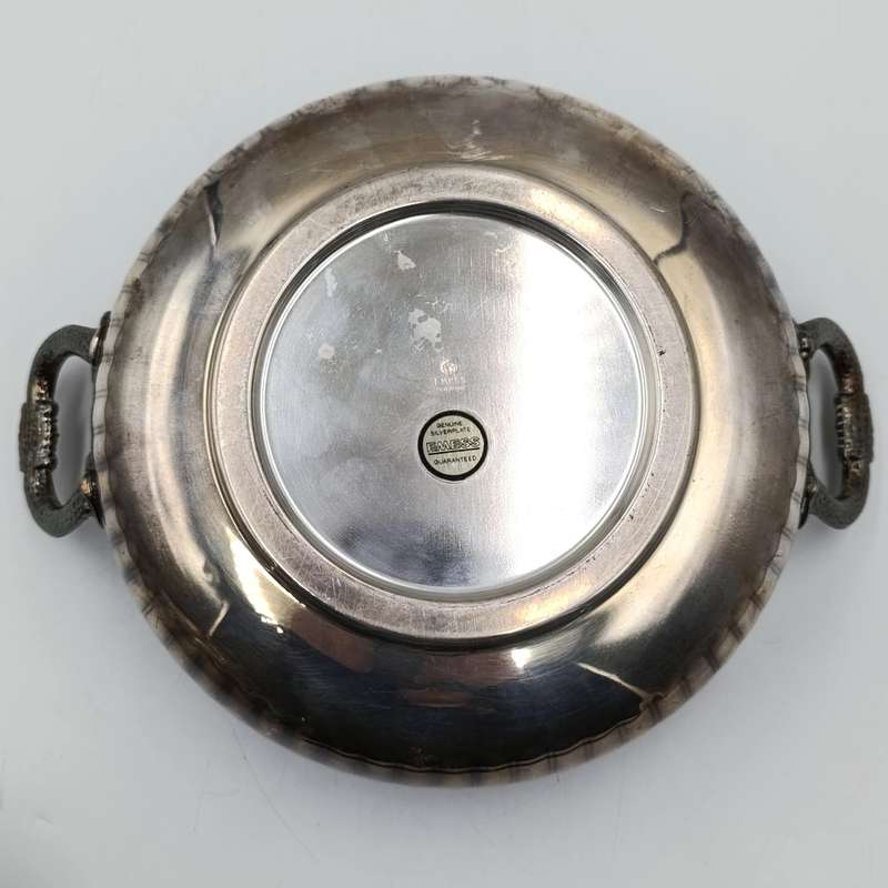 Vintage silverplated serving bowl with Pyrex glass inner and lid