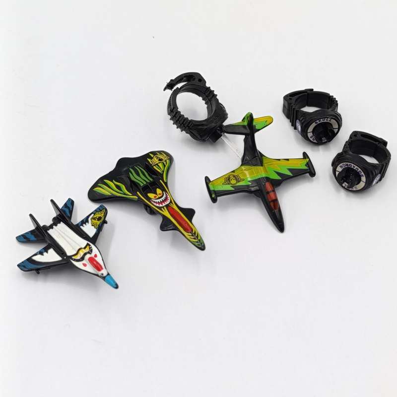 Set of 3 vintage Matchbox Ring Raiders skull squadron jet planes - 2 ring sticks missing