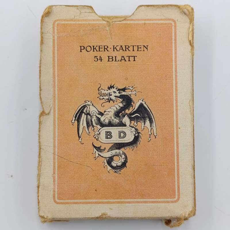 Pack of Deutsche Afrika-Linien playing cards plus two smaller deck of cards in wooden box