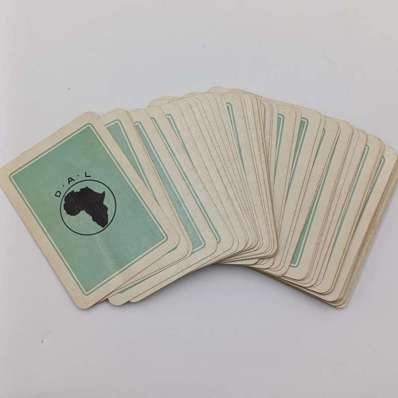 Pack of Deutsche Afrika-Linien playing cards plus two smaller deck of cards in wooden box
