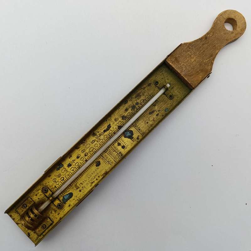 Vintage brass food grade thermometer with wooden handle