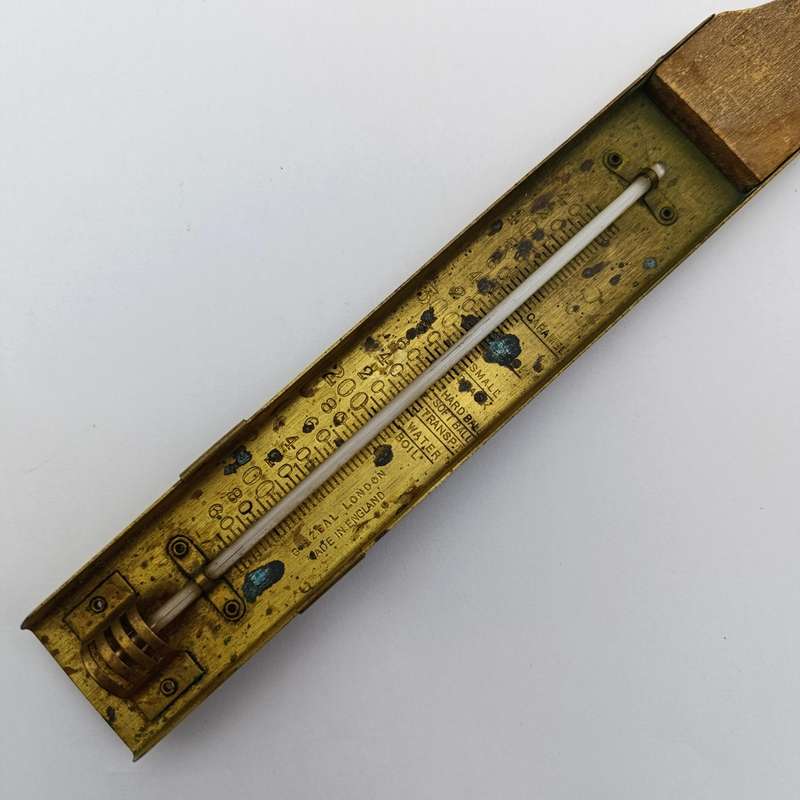 Vintage brass food grade thermometer with wooden handle