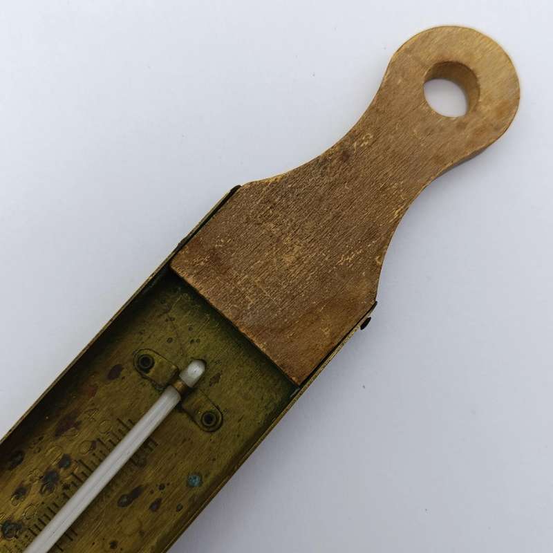 Vintage brass food grade thermometer with wooden handle