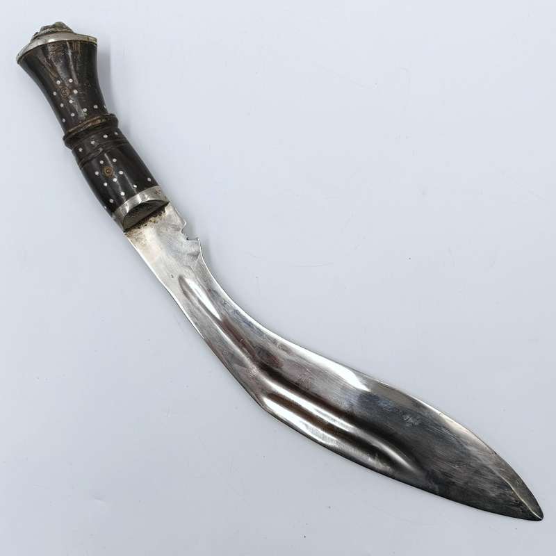 Vintage Kukri hunting knife with leather sheath and two smaller knifes