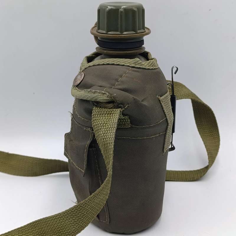 SADF water bottle with lid and firebucket in green material pouch and sling