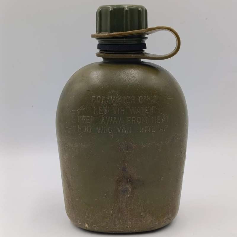 SADF water bottle with lid and firebucket in green material pouch and sling