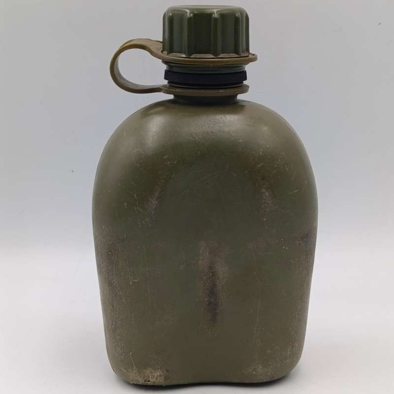 SADF water bottle with lid and firebucket in green material pouch and sling