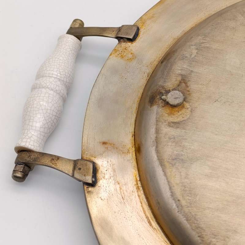 Vintage silverplated oval tray with porcelain handles
