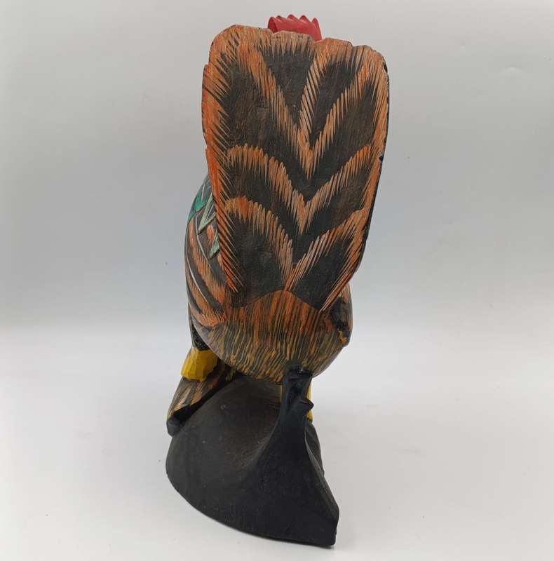 Beautiful wooden carved rooster with chick