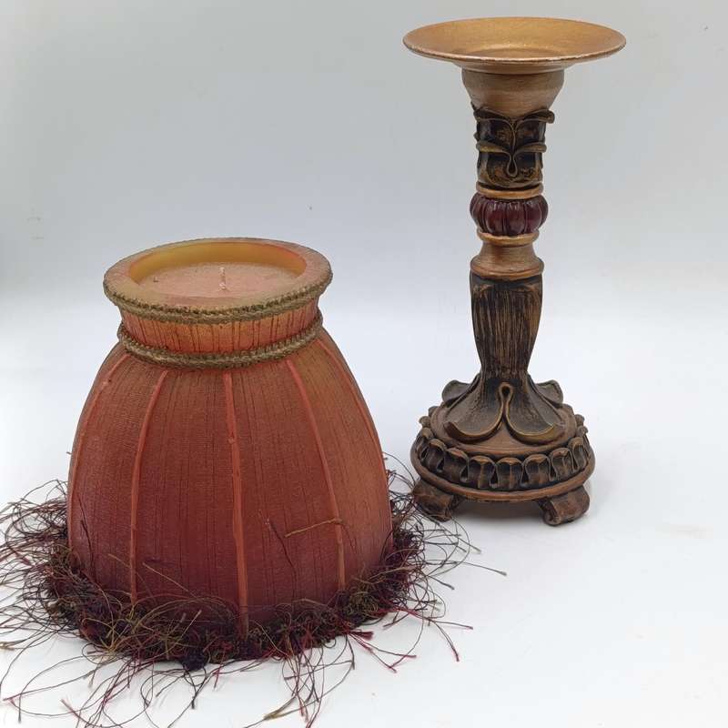 Pair of very unique resin candle holders with lamp-shade styled candles