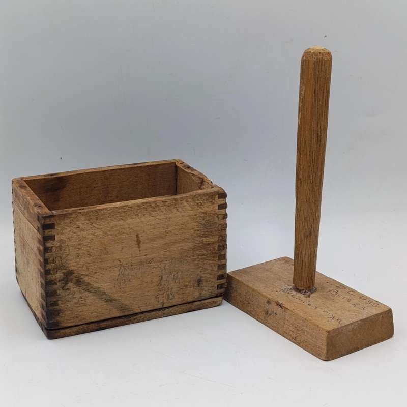Antique wooden butter mould with press