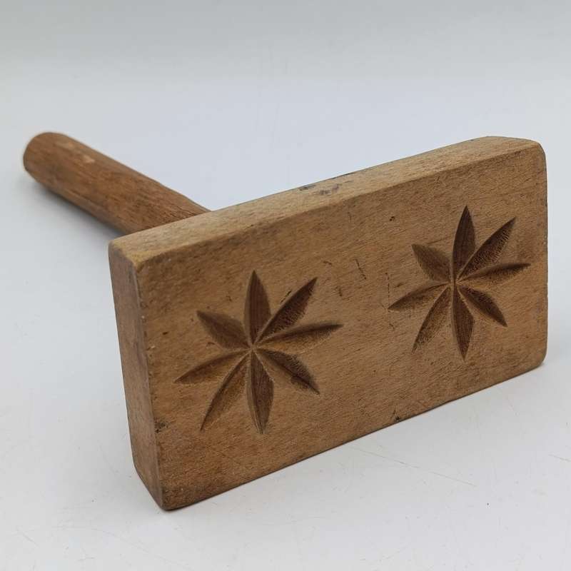 Antique wooden butter mould with press