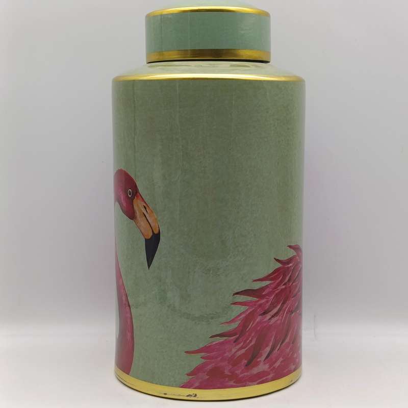 Large Jar with lid and flamingo design