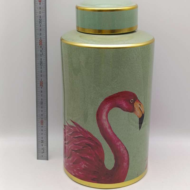 Large Jar with lid and flamingo design